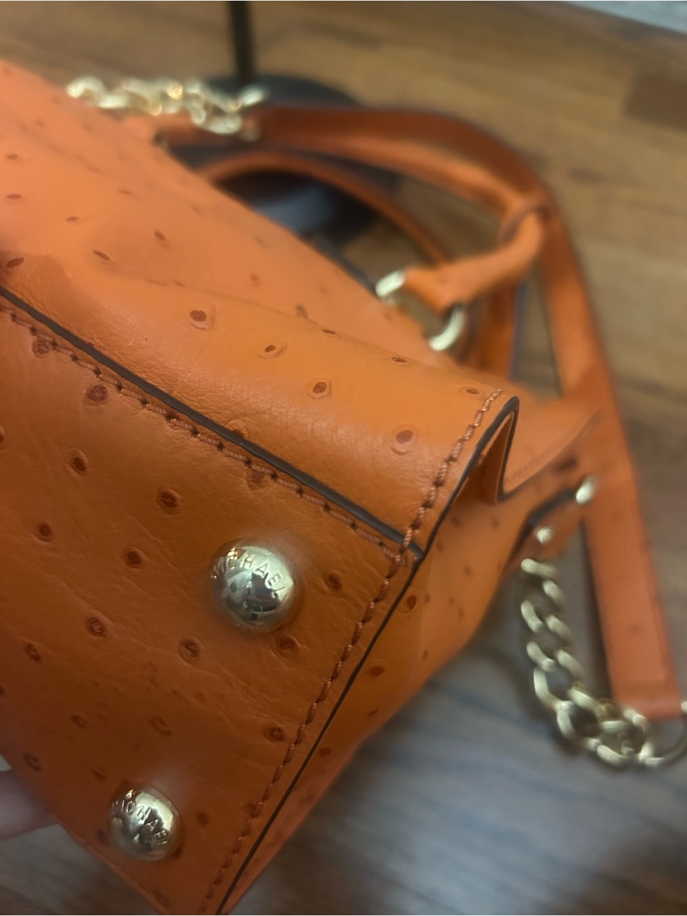 Michael Kors Orange Leather Satchel with Gold Hardware and MK Lock - Picture 6 of 13